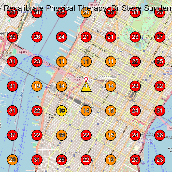 Recalibrate Physical Therapy: Dr Steve Sunderraj, DPT GeoGrid visibility map for Physical Therapy Clinic in New York